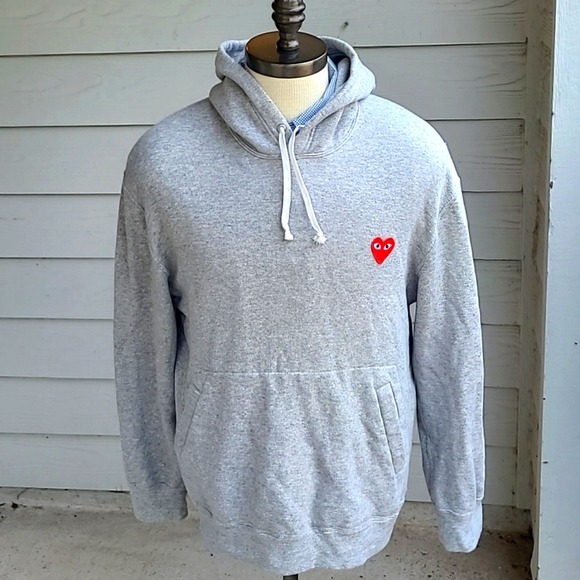 PLAY Comme Des Garcons Grey Weave Cotton Heart Logo Mens XL Hoodie